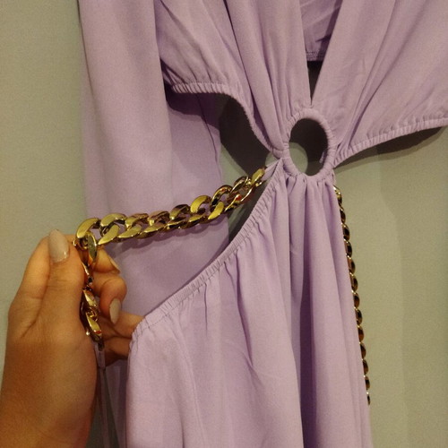 Maxi dress new, purple, summer with gold chain detail