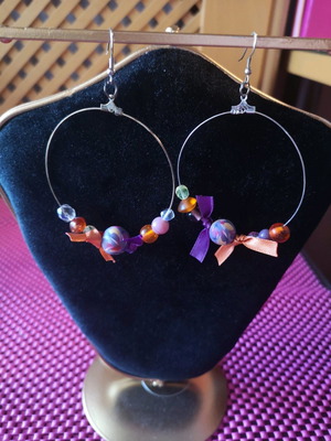 Handmade hoop earrings with orange and purple beads new