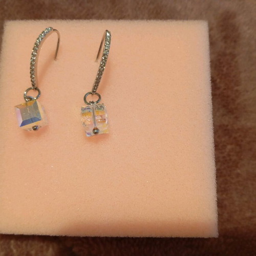 Silver and crystal dangling earrings new, handmade