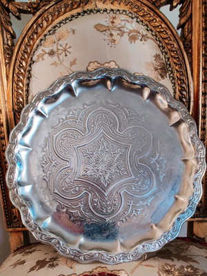 Old metal serving tray used, 1950s decade
