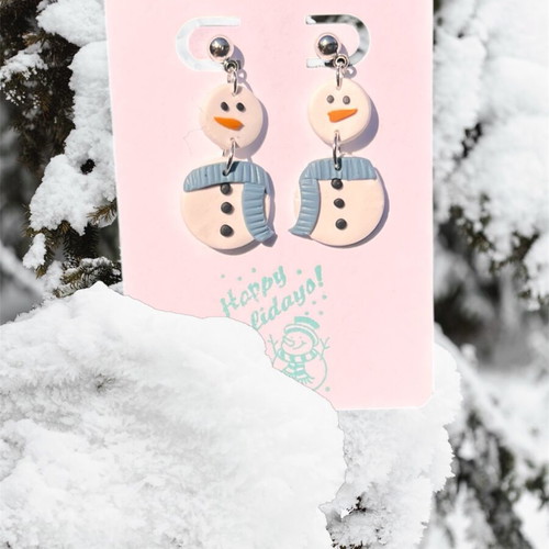 Christmas snowman earrings new, handmade from steel and polymer clay
