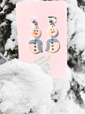 Christmas snowman earrings new, handmade from steel and polymer clay