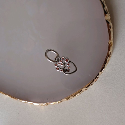 Charm double hanging heart with orange stones, new, S925 silver