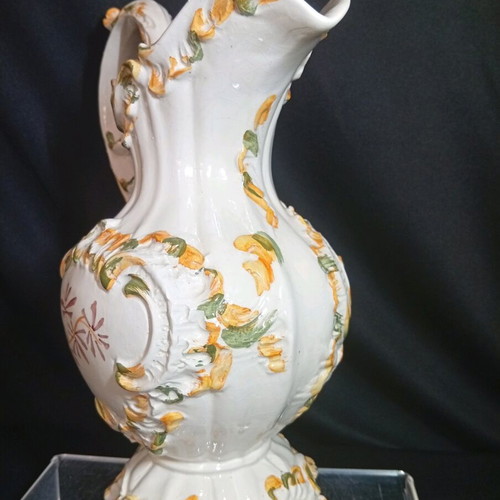 Bassano Italy ceramic jug vase with hand painted floral Rococo design