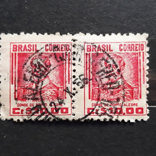 Brazil 1947 10 cr stamps Conde de Porto Alegre pair like new