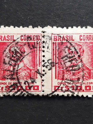 Brazil 1947 10 cr stamps Conde de Porto Alegre pair like new