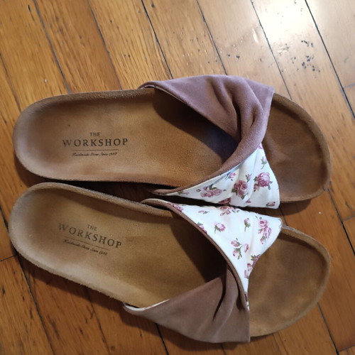 Floral Pink Suede Slippers