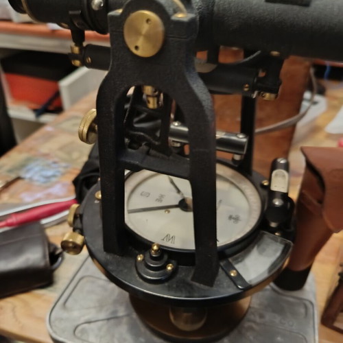Topographic Surveying Instruments like new, 1936 set with tripod and plummet