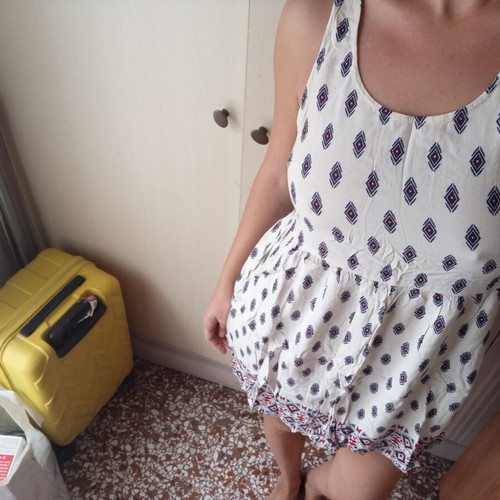H&M casual dress, size M, white with red pattern