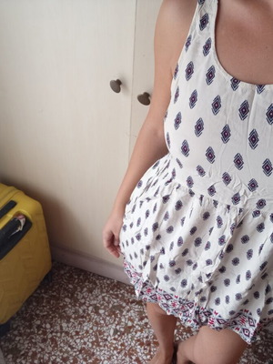 H&M casual dress, size M, white with red pattern