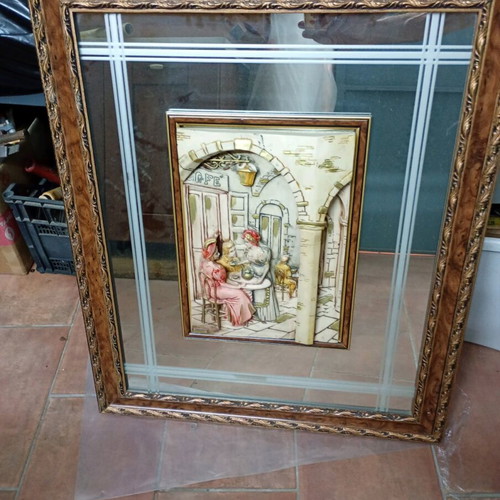 Mirror with plaster decorative scene like new, 50x70