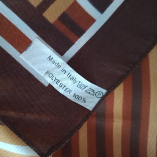 Square scarf with geometric striped pattern, like new, brown and orange