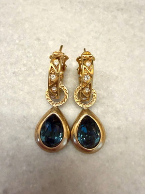 Vintage earrings used with blue stones and gold details