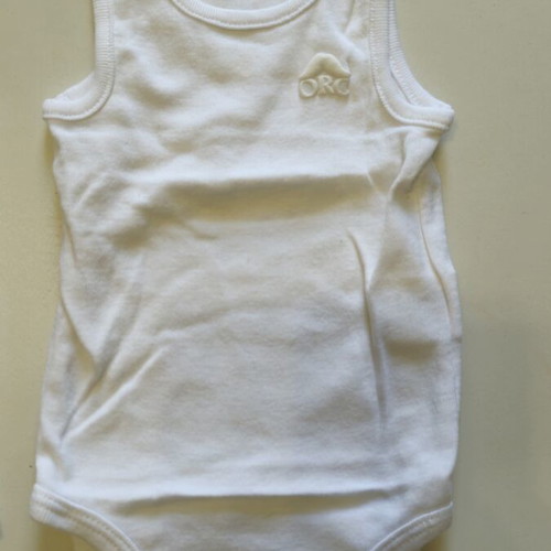 Cotton baby bodysuits like new, 2 white Orchestra up to 60cm, 2 white/blue Repanda up to 56cm