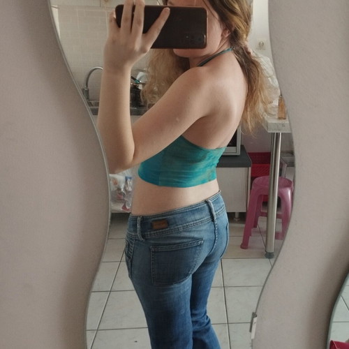 Blue women's crop top with neck tie, size small