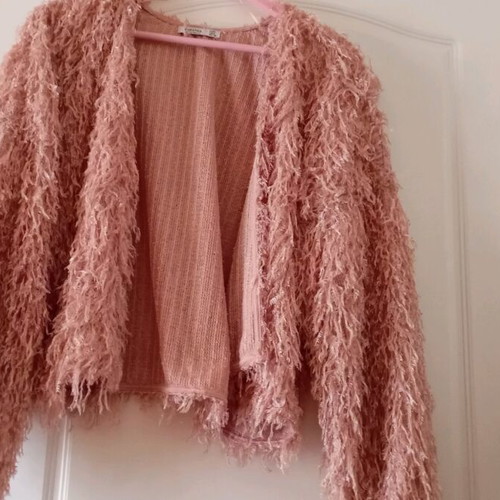 Bershka women's fur cardigan pink like new