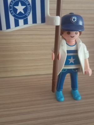Playmobil Atromitos football fan figure with flag and cap