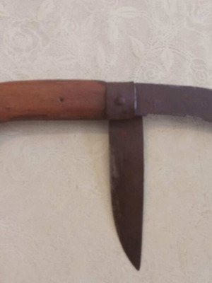 Double handmade folding knife very old used with wooden handle 21+ cm length