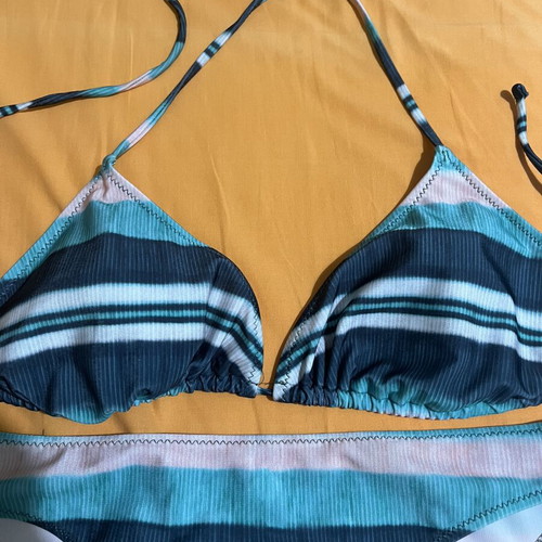 Calzedonia women's bikini set, striped blue turquoise