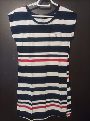 Summer dress, missing belt, white and blue, size M
