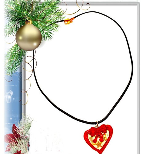 Handmade 2026 lucky charm necklace with heart of polymer clay and resin on black cord