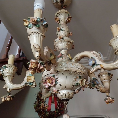 Porcelain chandelier Rococo style with handmade floral decorations