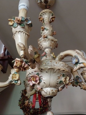 Porcelain chandelier Rococo style with handmade floral decorations