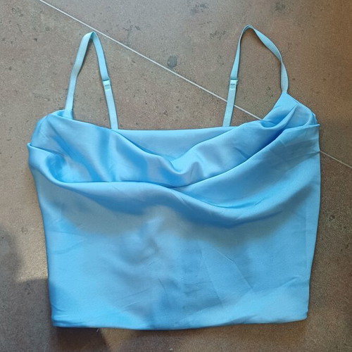 Satin Crop Top baby blue cowl neck size medium like new
