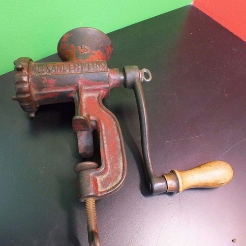 Alexanderwerk Antique Metal Meat Grinder with Wooden Handle
