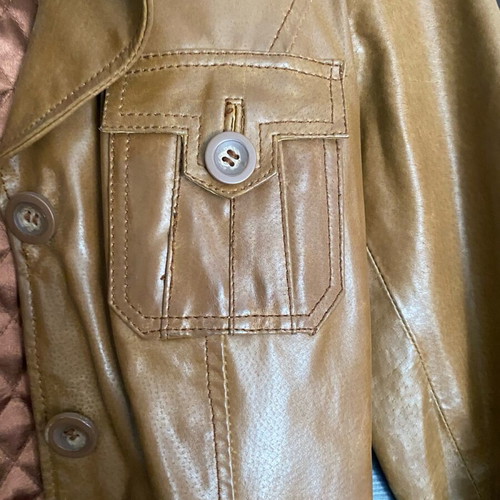 Leather women's quilted lined coat like new, cognac color