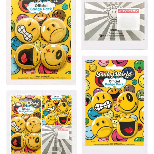 Smiley World badges new, set of 4 with various expressions