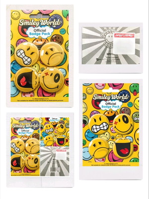 Smiley World badges new, set of 4 with various expressions