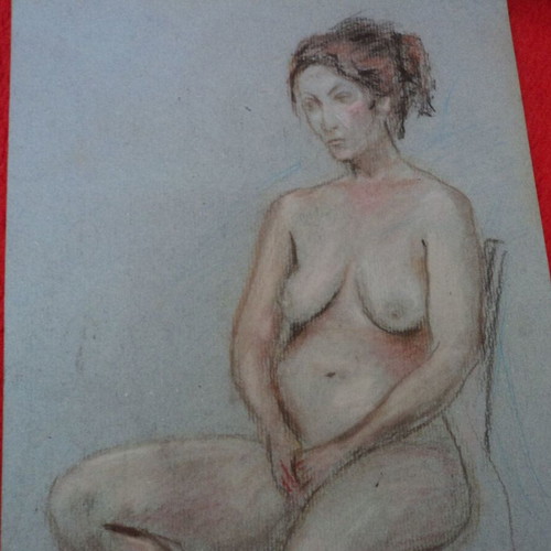 Nude dry pastel signed on cardboard 1982 used 50x25cm