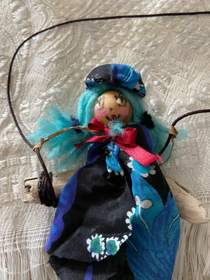 Doll necklace new handmade with fabrics and driftwood