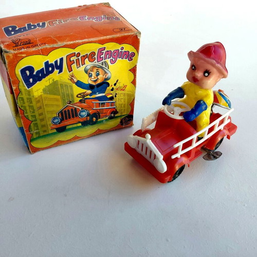 Wind-up fire extinguisher toy 60s Elvip new
