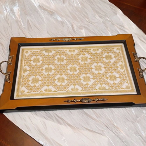 Handmade wooden tray with authentic Lefkadian embroidery