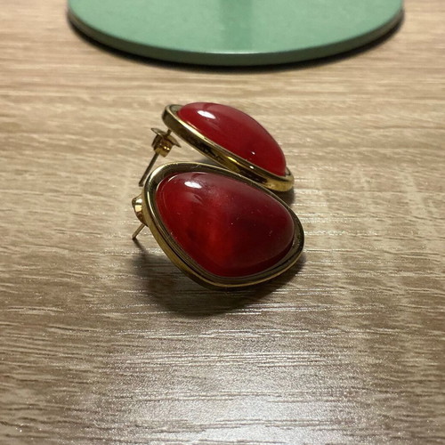 Vintage style earrings with deep red and gold trim