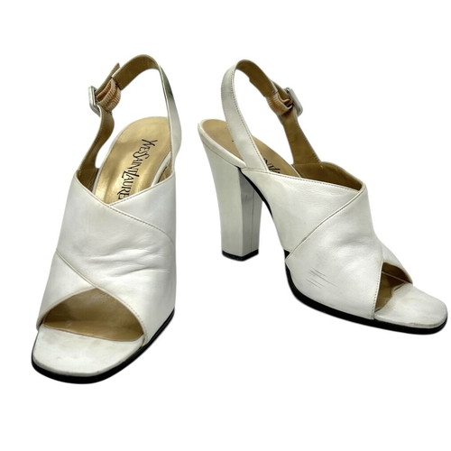 YSL - Yves Saint Laurent white leather mid heels used, size 37.5