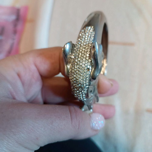 Handmade steel bracelet with elephant design and rhinestones like new