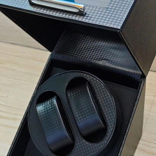 Double Watch Winder Box with Silent Motor, USB Charging, Carbon Fiber