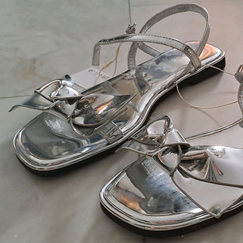 Zara silver mirrored sandals with bow new, size 38