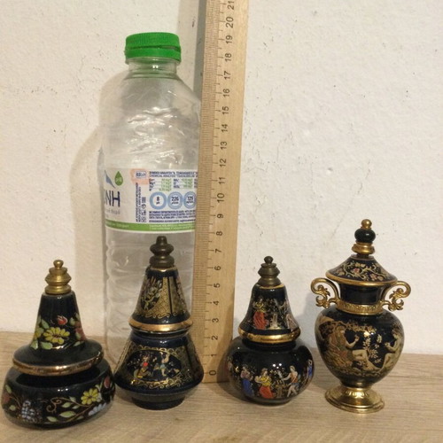 Porcelain miniature perfume jars with 24 gold painting, pack of 4 like new