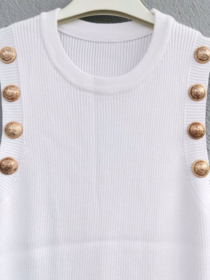 White sleeveless dress with decorative buttons new, midi