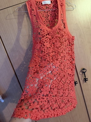 Summer blouse Zara coral orange like new with thick lace