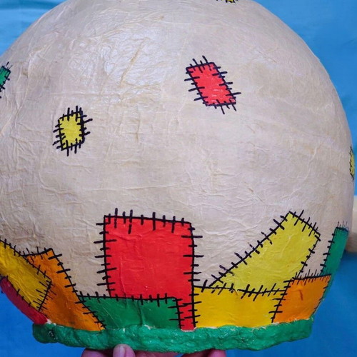 Handmade ceiling light from papier-mâché used, ideal for children's room