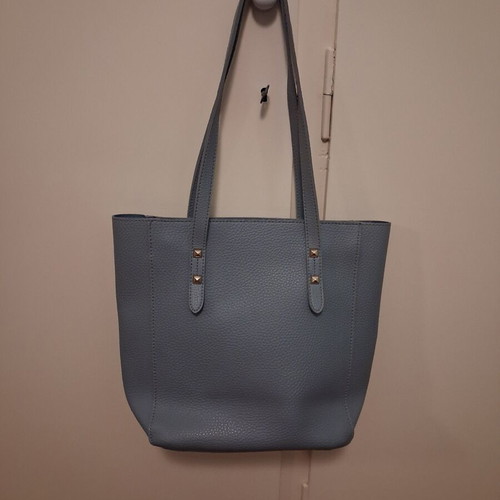 Women's shopper tote bag like new, light gray-blue with metal studs