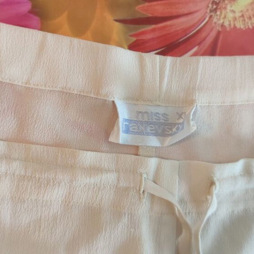Miss Raxevsky airy semi-transparent pants with waist cord XL champagne