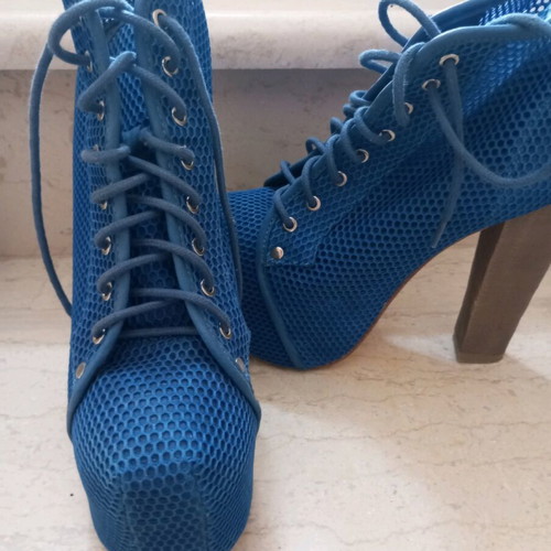 Women's spring ankle boots blue used, high heel size 36