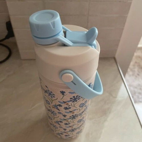 Stainless steel water bottle with built-in straw, 0.5l, new