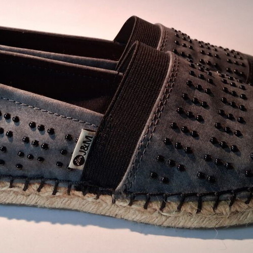 Espadrilles Joy & Mario new, black leather and grey fabric, size 36